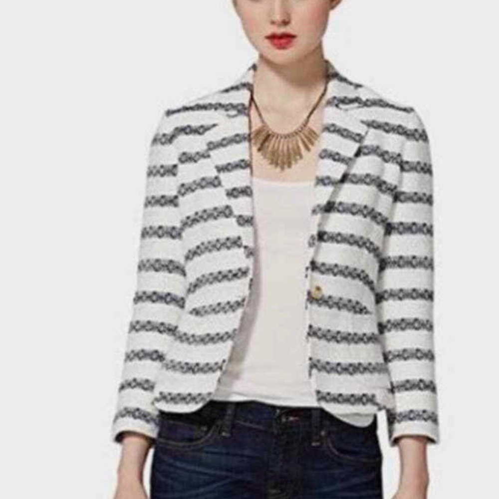 Lucky Brand Collection LA | Blaine White with Navy Striped Tweed Blazer | Size M